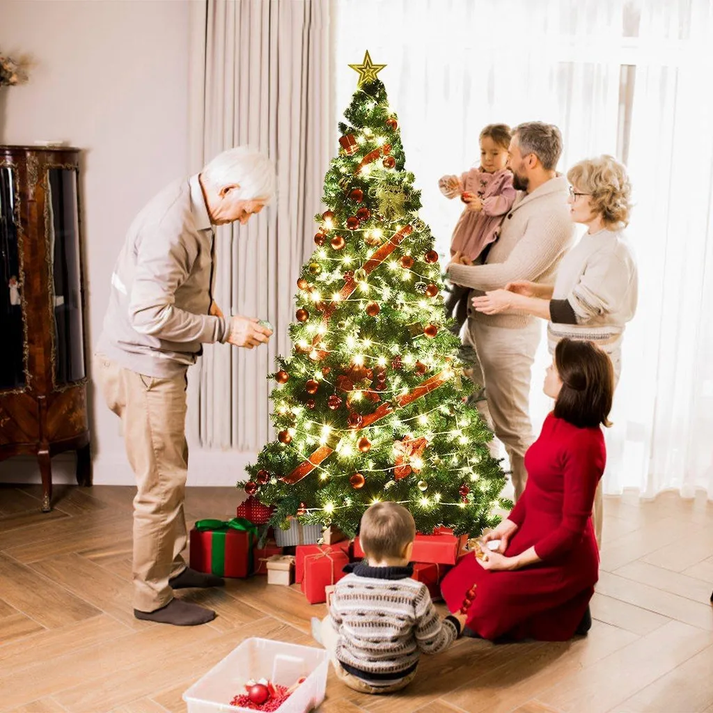 Grand sapin de Noël artificiel réaliste 210 cm vert et support métal
