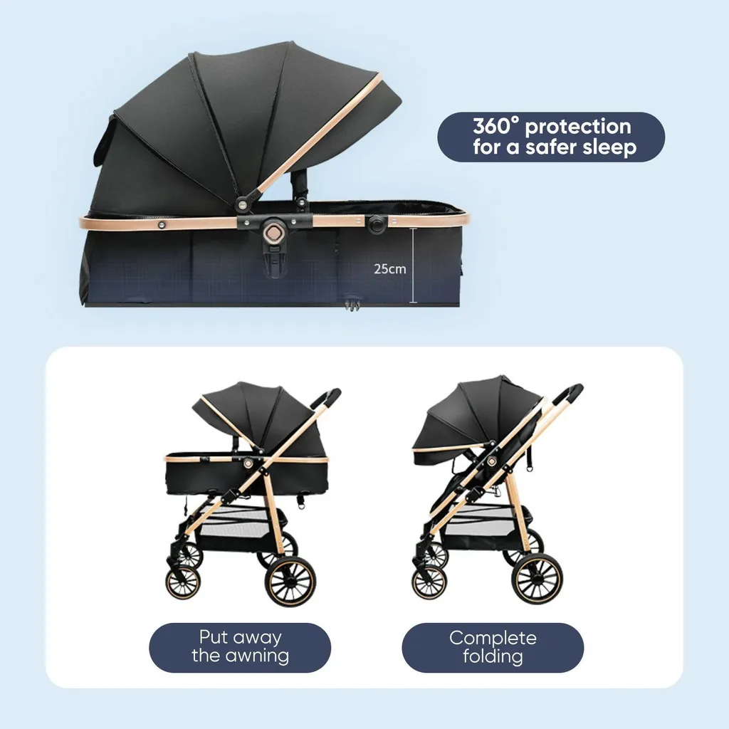 Chaise bébé réglable et pliable sur roulettes - Structure Métal Noir - 9