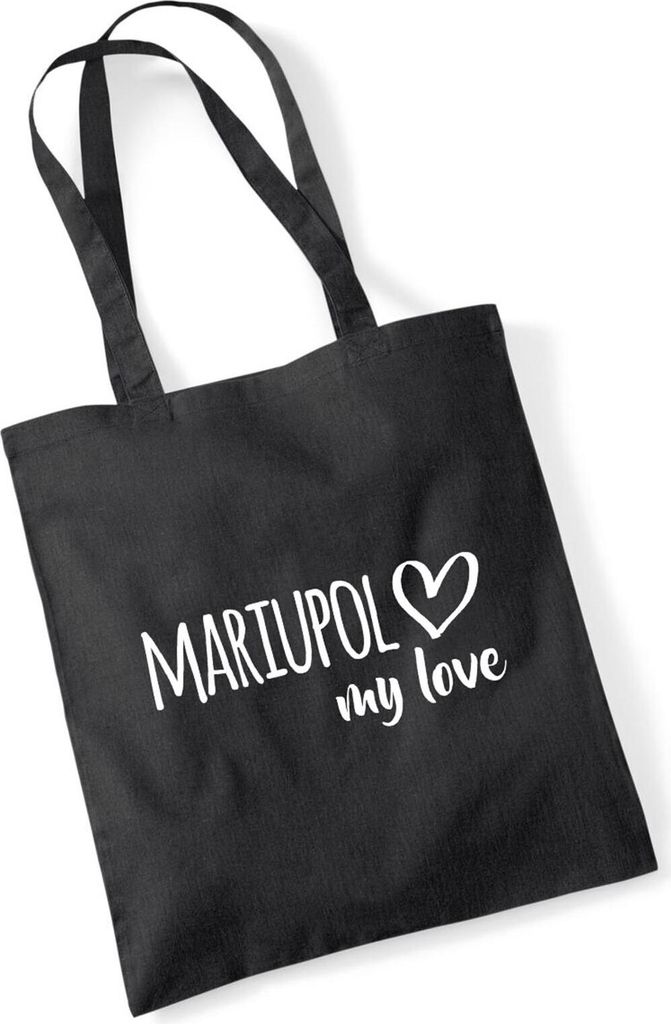 Huuraa Jutebeutel Mariupol my love 10 Liter Black Baumwolle Tasche Geschenkidee