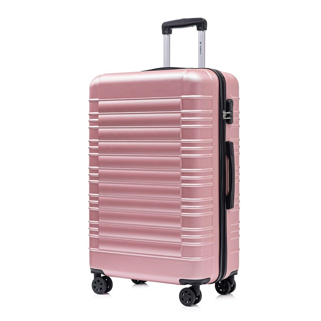 Koffer Trolley Reisekoffer Suitcase, Rollkoffer Handgepäck ,mit 4 Rollen360°, Hartschalenreisekoffer, Zahlenschloss, Weicher Gummigriff (XL,Rosé...