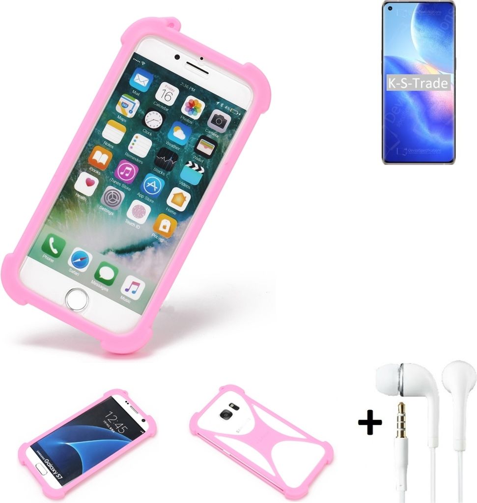 K-S-Trade Bumper + Kopfhörer kompatibel mit Oppo Find X3 Neo Handy Hülle Schutzhülle Silikon Schutz Hülle Cover Case Silikoncase Silikonbumper TPU
