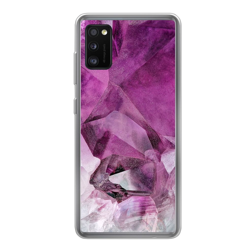 MuchoWow Handyhülle Schutzhülle Hülle für Samsung Galaxy A41 Naturstein - Lila - Luxus Silikon Softcase Handy Hülle - Mobiltelefon