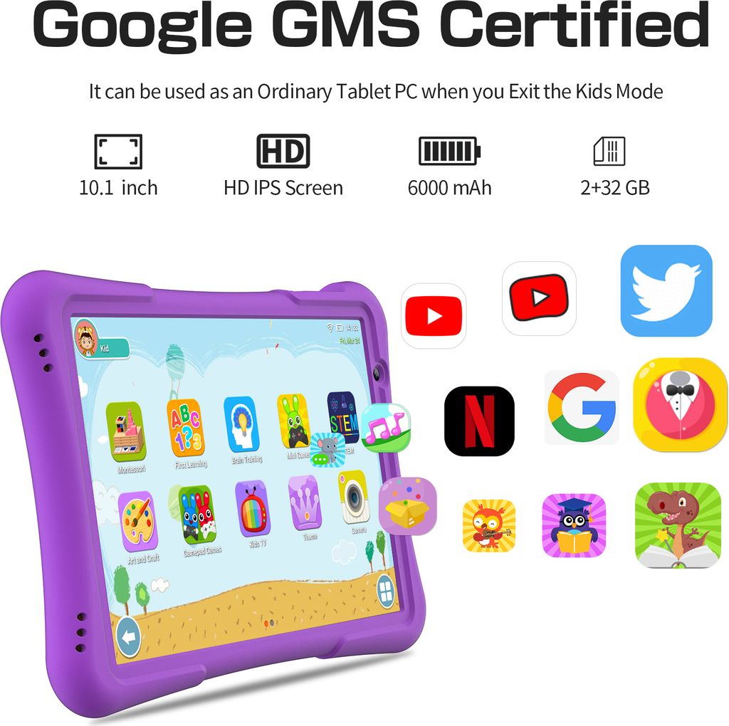 PRITOM 10 Zoll Kinder-Tablet Android 12, 4GB(2+2)+32 GB, Produktbild 3
