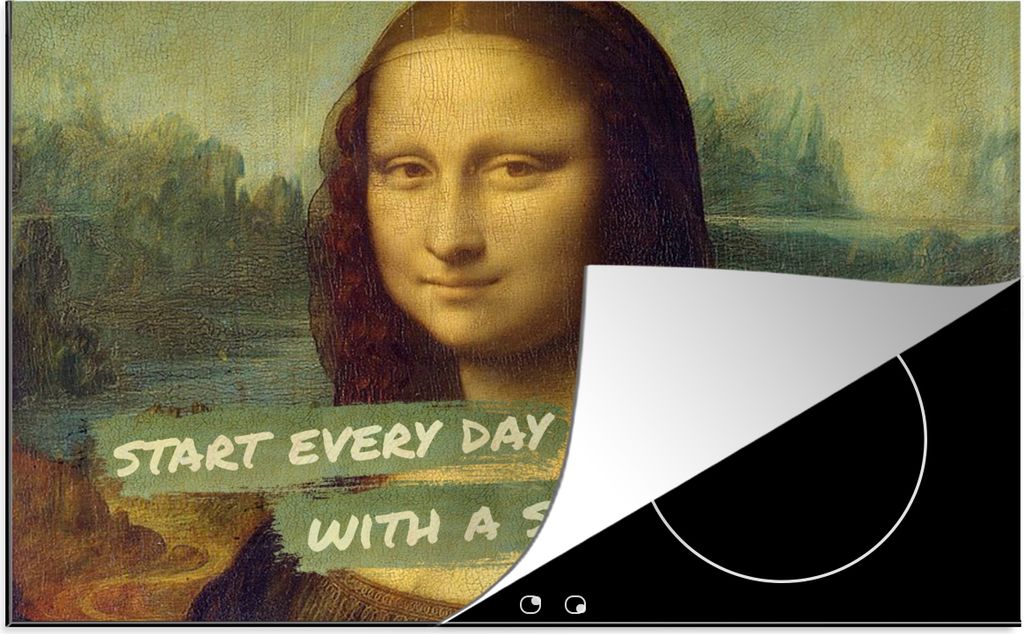 KitchenYeah Herdabdeckplatte Mona Lisa - Zitat - Da Vinci , 81x52cm, Küche Deko, Glaskeramikfeld Herdabdeckung, Abdeckplatte fùr Kochfeld