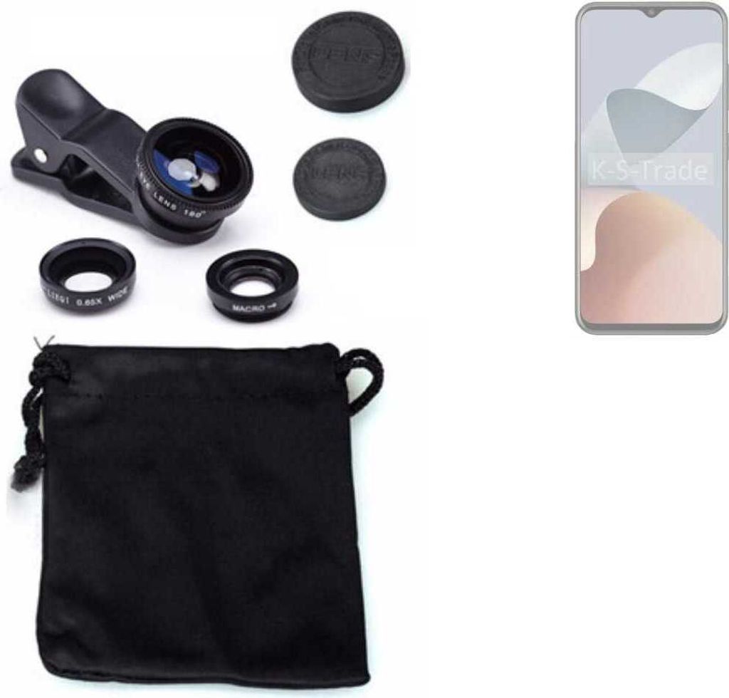 K-S-Trade Smartphone Kamera Linsen Set Kompatibel mit ZTE Blade A73 3in1 Clip-On Kamera Adapter Macro Weitwinkel FishEye Fischauge Objektiv Linse