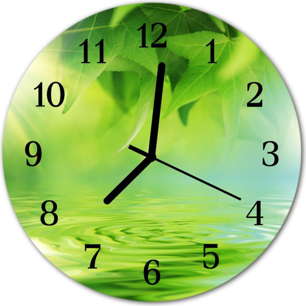 Glasuhr Wanduhr Küchenuhr Echt-Glas 30fi cm Laub grün