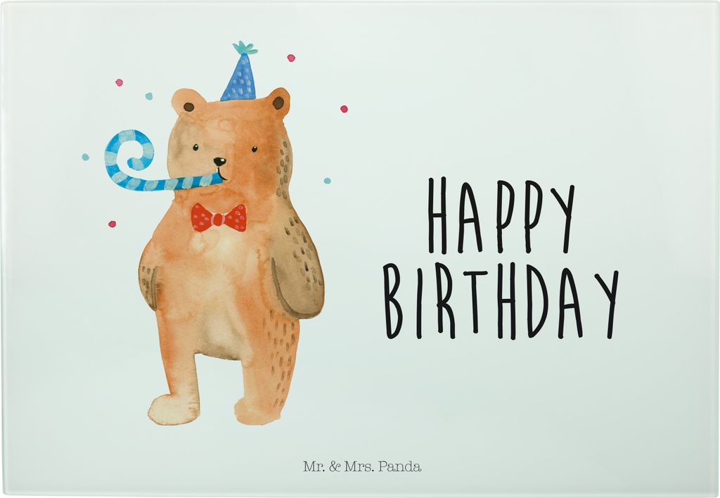 Mr. & Mrs. Panda Frühstücksbrett Bär Geburtstag - Weiß - Geschenk, Happy Birthday, Alles Gute, Glückwunsch, Teddy, Glas Schneideplatte, Glas-S...