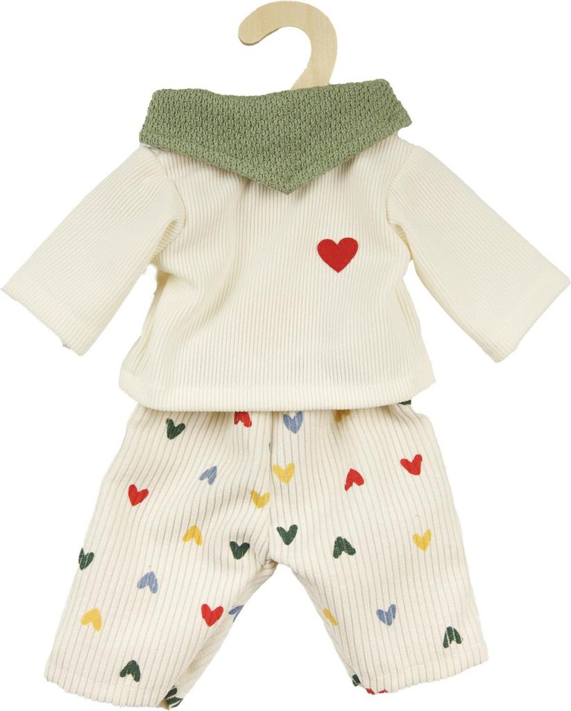 Heless 1516 - Puppenkleidung Herz-Konfetti, 3-teiliges Set mit Kordhose, T-Shirt und Nickituch, für Puppen und Kuscheltiere der Größe 28-35 cm