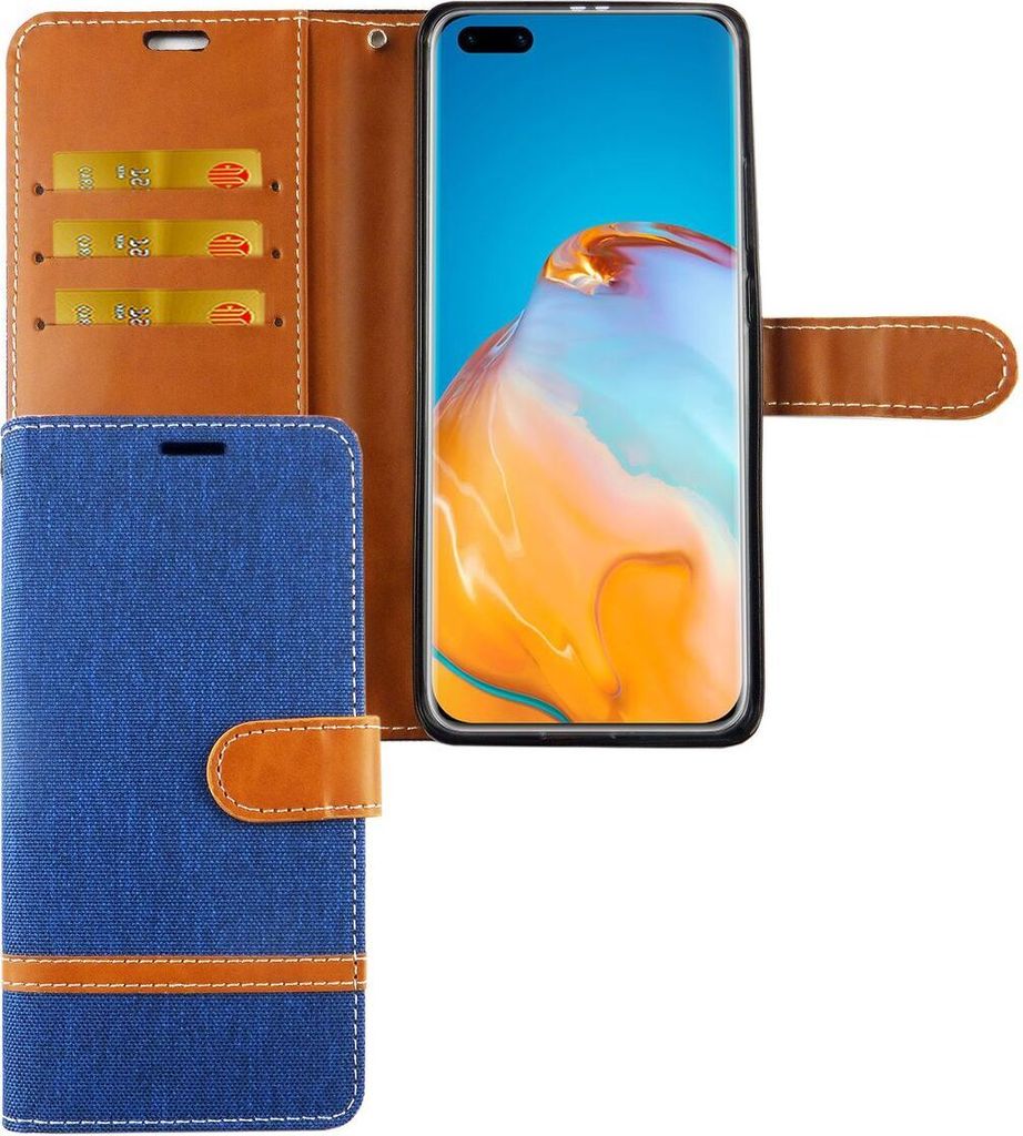 Huawei P40 Pro Handy Hülle Schutz Tasche Case Cover Kartenfach Etui Wallet Blau