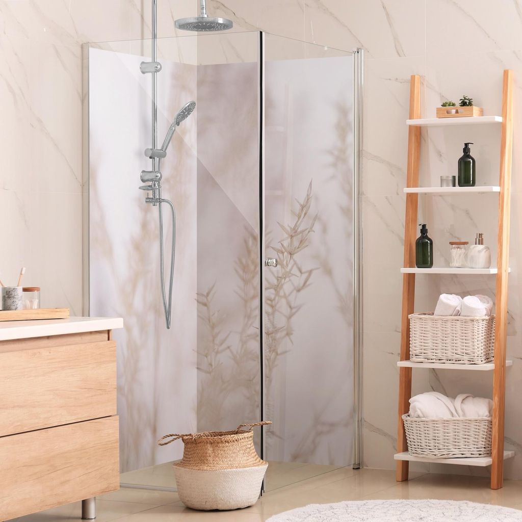 Duschrückwand mit Motiv selbstklebend - 0.35 mm Wandpaneel wasserfest Gräser beige Landhaus Badrückwand fugenlos Smart matt 80x190 cm