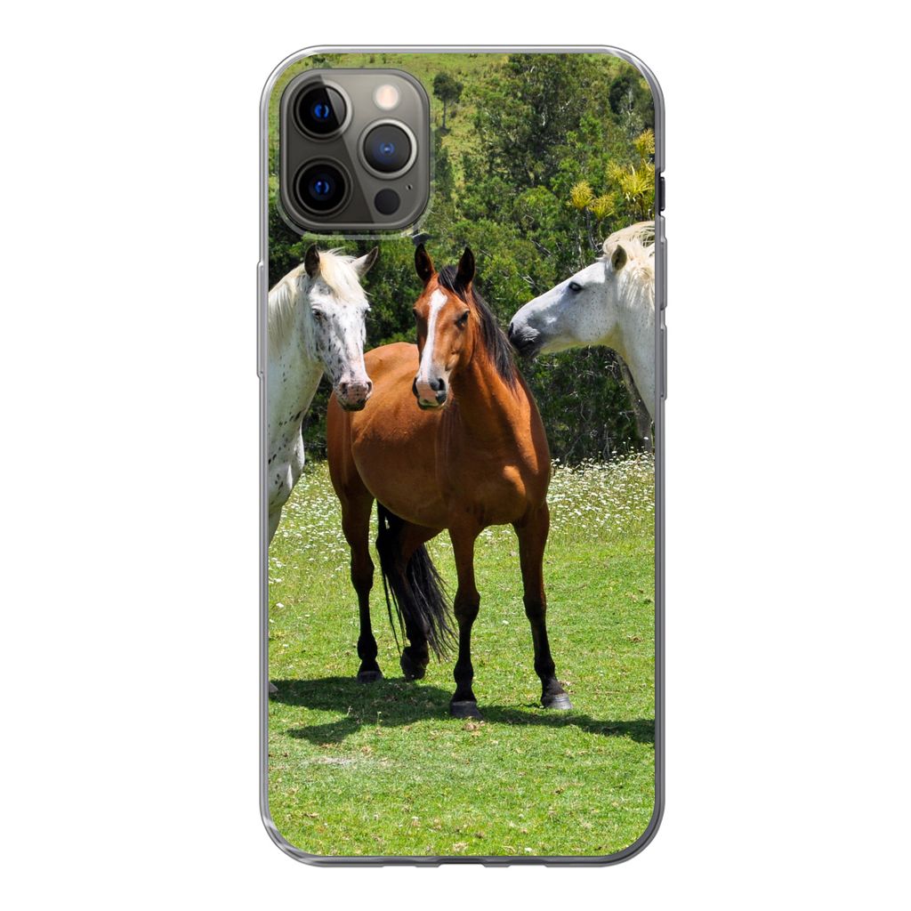 MuchoWow Handyhülle Schutzhülle Hülle für iPhone 12 Pro Max Pferde - Baum - Schatten Silikon Softcase Handy Hülle - Hartschale