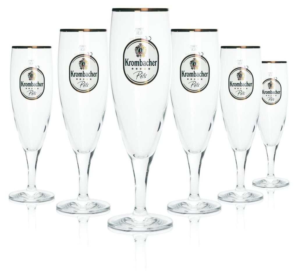 6x Krombacher Glas 0,3l Pokal Tulpe Pils Gläser Goldrand Produktbild 