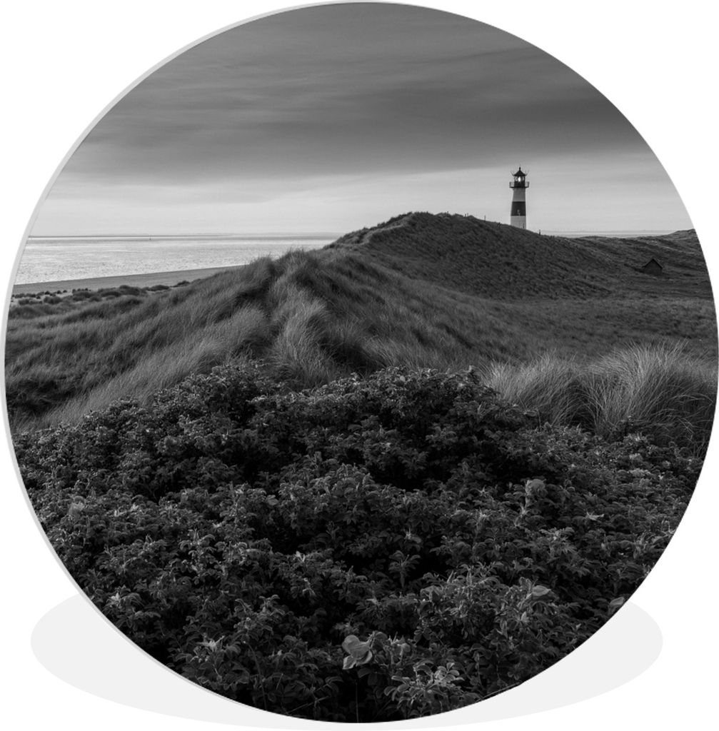 MuchoWow Rundes Wandbild - Runde Bilder Wattenmeer - Schwarz - Weiß - Leuchtturm Ø 90 cm Kreis Wanddekoration Kunststoff - Wandkreis - Wandschm...