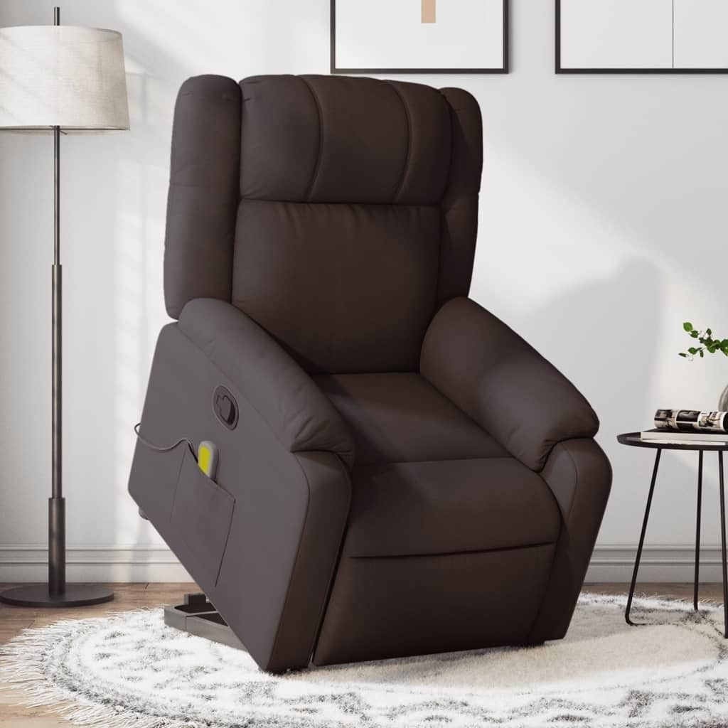Design Massagesessel mit Aufstehhilfe Dunkelbraun Stoff, Klassische Sessel 2024 Neu