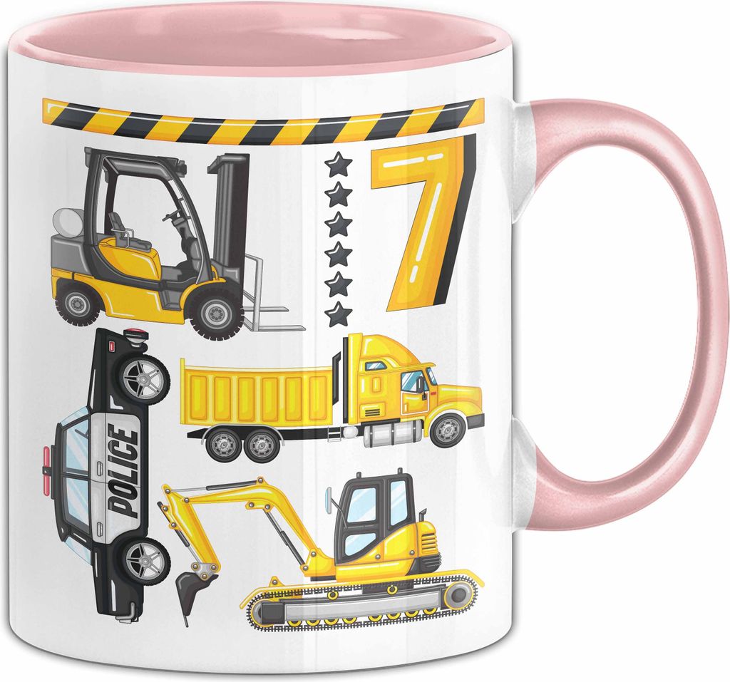 7. Geburtstag Geschenk Tasse Becher Jungen Jungs Baustelle Produktbild 