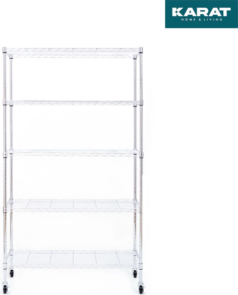 Síťový regál s kolečky Maya 5 polic 89x34x150 cm Chromovaný Obrázek produktu 