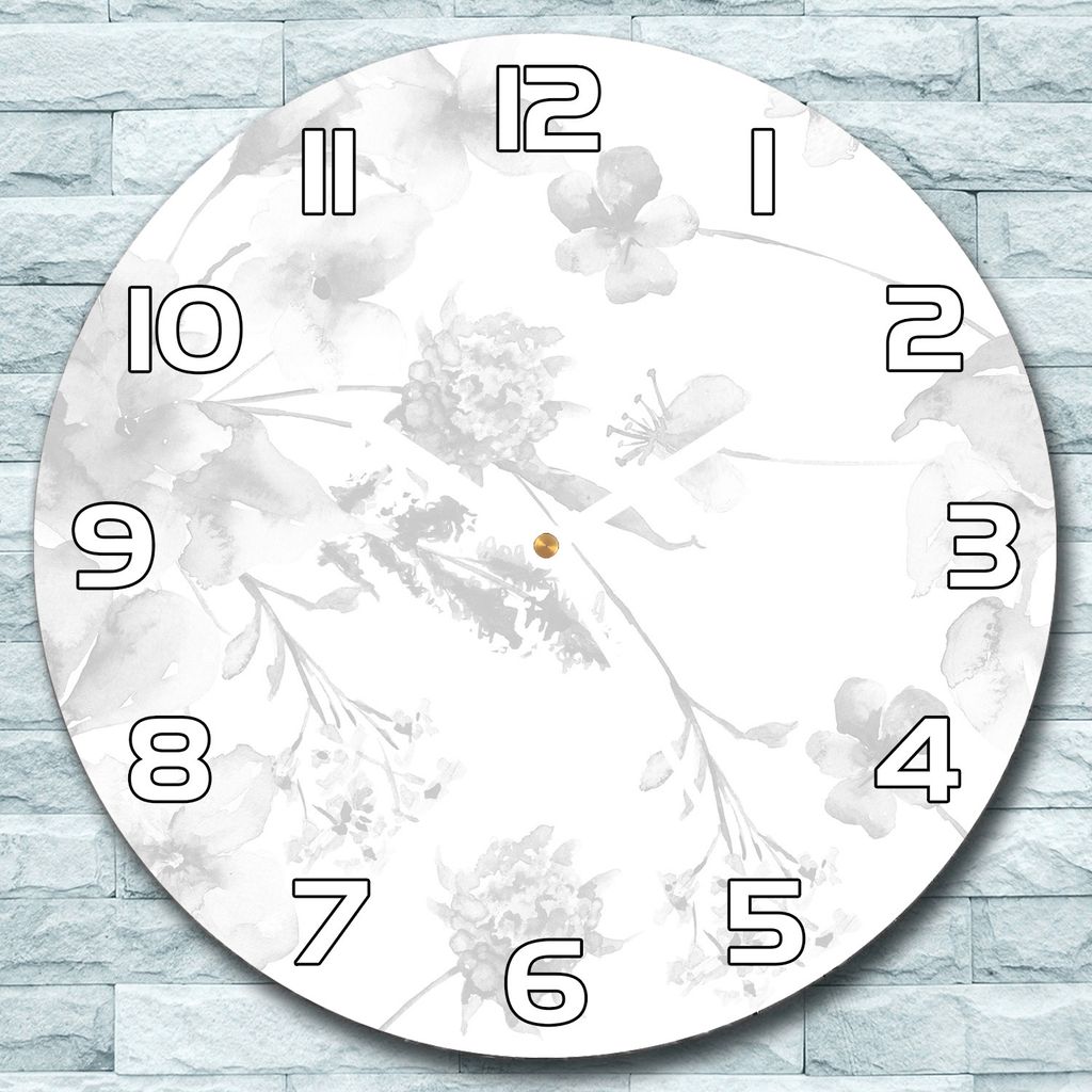 Wanduhr aus Glas Rund fi 30 Blumen weiß grau Quarz Deko Produktbild 