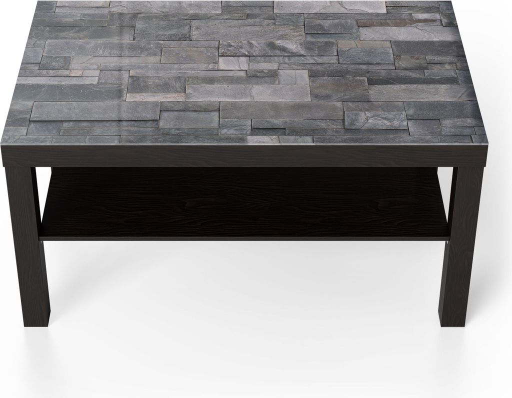 DEQORI Couchtisch 90x55 cm Schwarz 'Dekoratives Steinmuster' Glas Beistelltisch