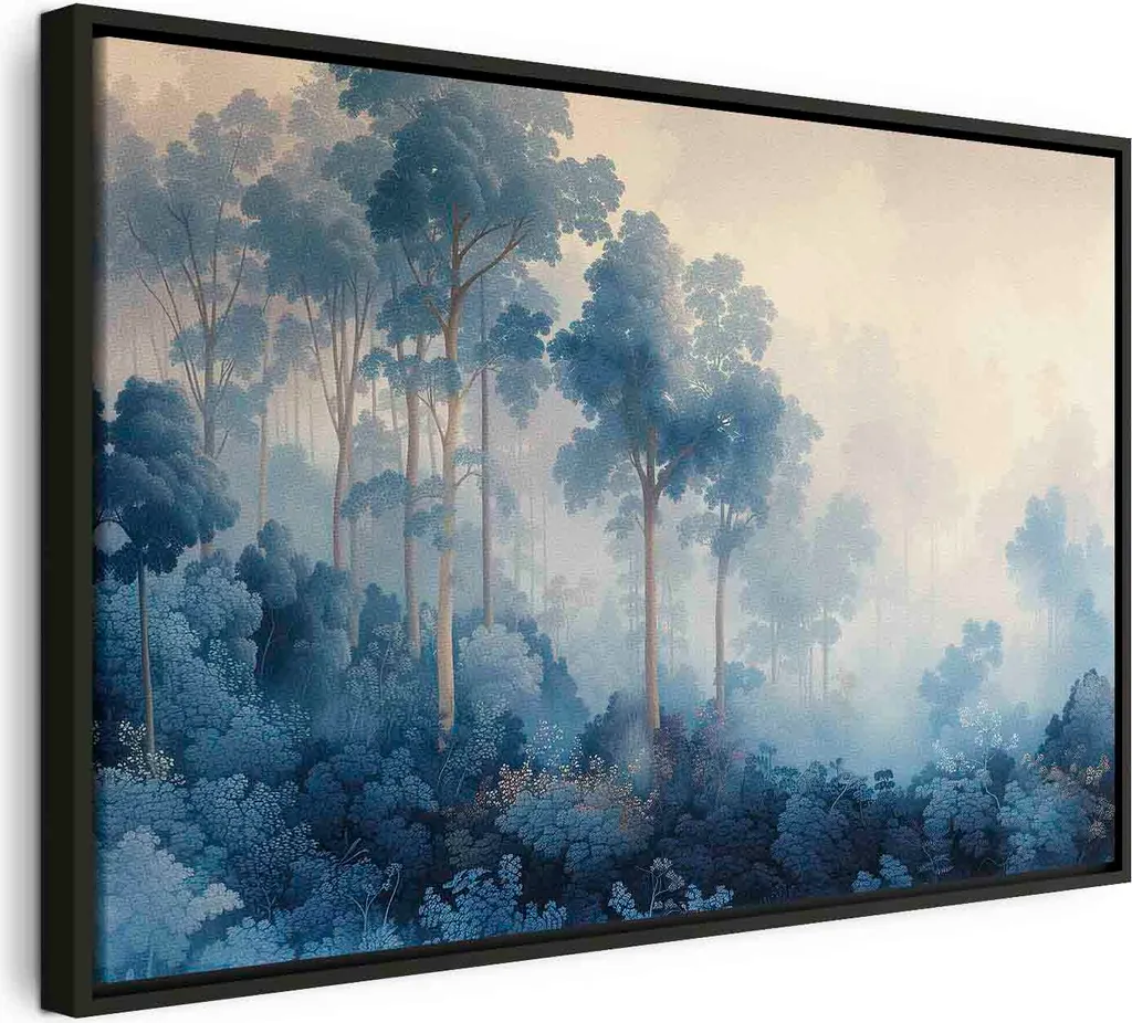 Quadro su tela italiano - Paesaggio con alberi in stile illustrativo Foresta blu fiabesca 60x40 cm Motivo c-H-10024-b-a