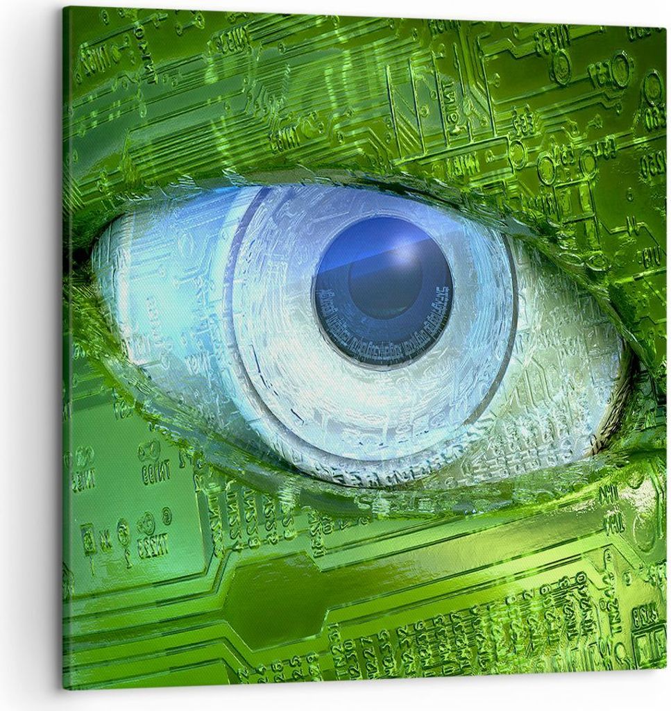 Bild auf Leinwand - Leinwandbild - Computergrafik Abstraktion Prozessor - 50x50cm - Wand Bild - Wanddeko - Leinwanddruck - Bilder - Kunstdruck - Le...