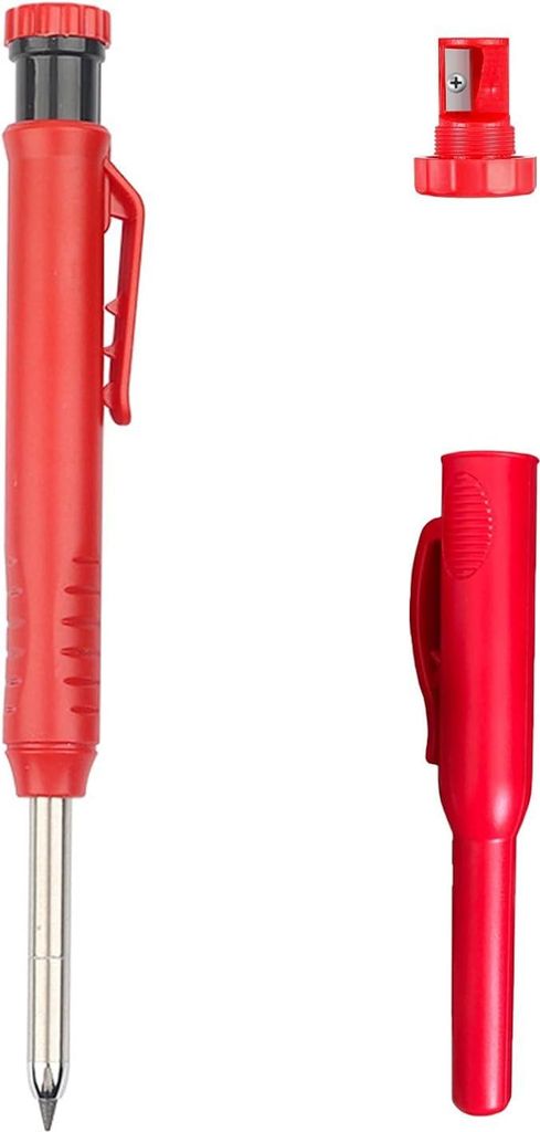 Rot 14.5cm Tieflochmarker, 2.8mm Zimmermannsbleistift mit Stiftkappe, Tieflochmarker Bleistift, Bleistift Baustelle, Bohrlochmarker für Tischlerei...