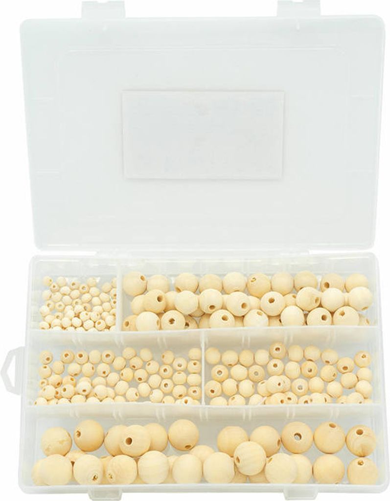 Holzperlen in wiederverschließbarer Schachtel, gemischte Größen, 234 Stück