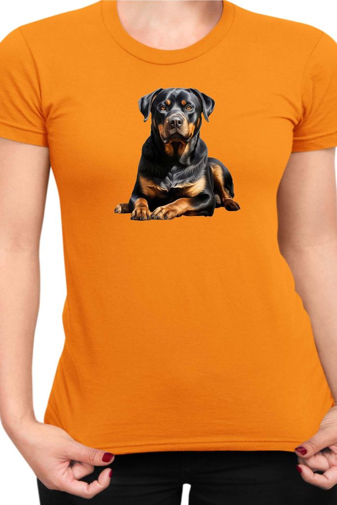 Damen T-Shirt Dogs Breeds Rottweiler Dog Breed 006, Lady L / Orange