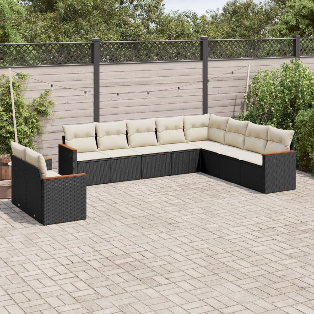 Maison Exclusive - 10-tlg. Garten-Sofagarnitur mit Kissen Schwarz Poly Rattan