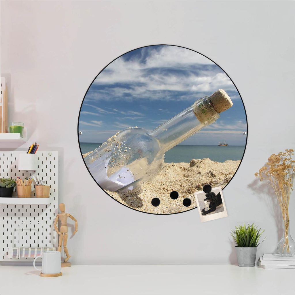 Design Stahlmagnettafel Schwarz Rund 47cm Flaschenpost