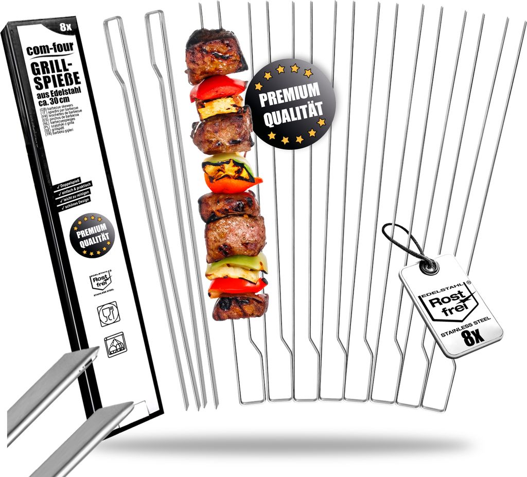 com-four® 8x Grillspieße mit Griff - BBQ Doppelspieß 30 cm Produktbild 