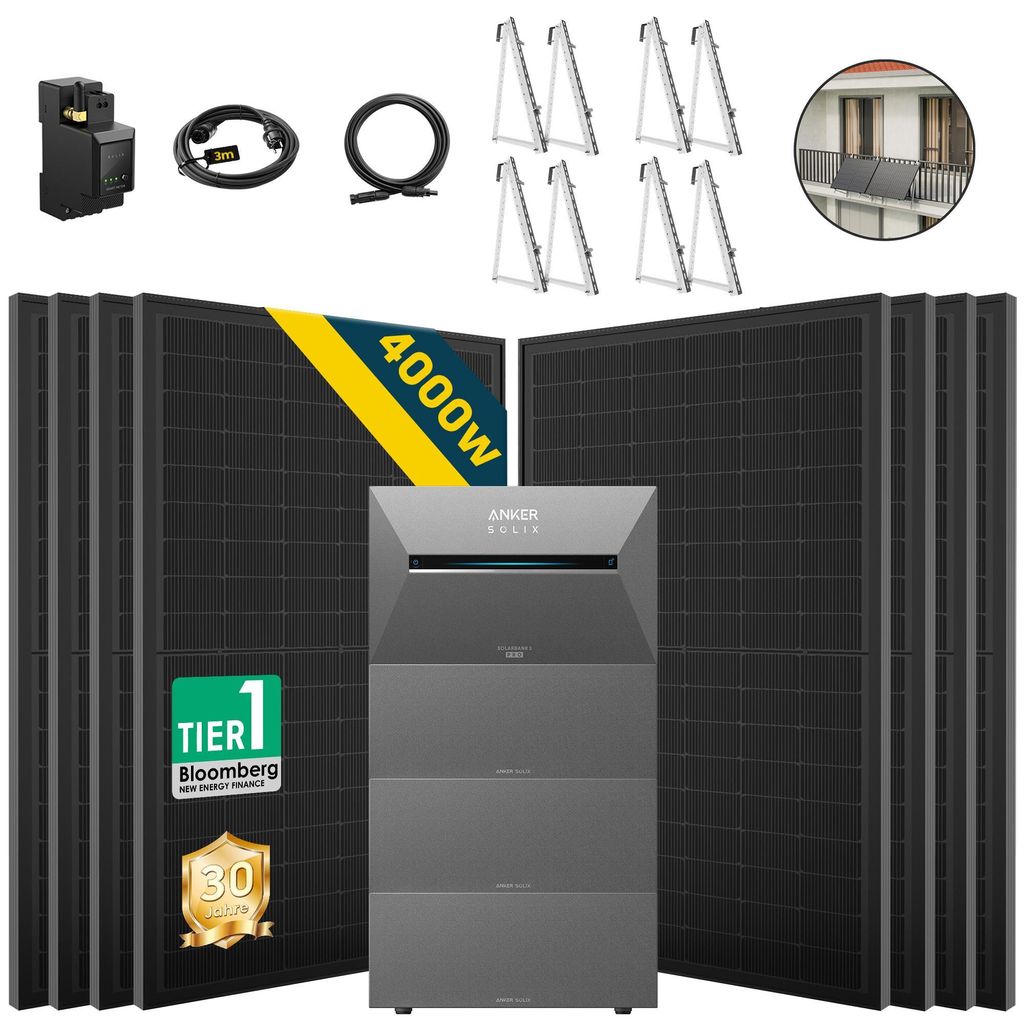 ALLDREI Balkonkraftwerke mit Speicher Anker Solix Solarbank 3 E2700 Pro & BP2700x3,Komplettset mit 8x500W Bifazialer Solarpanel & Smarten Zähler