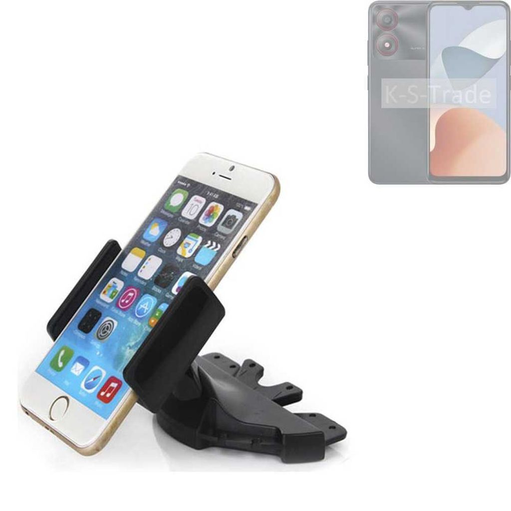 K-S-Trade CD Schlitz Halterung kompatibel mit ZTE Blade A34 Autohalterung KFZ-Halter Radio Handy Halterung 360° drehbar schwarz