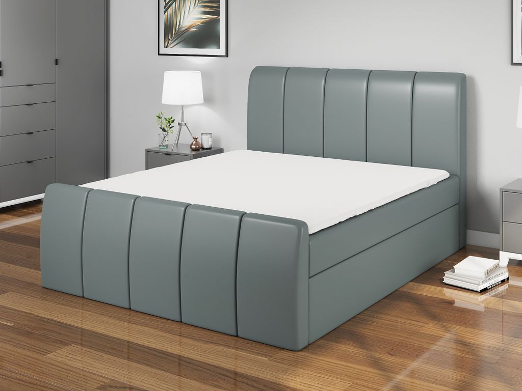 Boxspringbett TEO 200x200 mit 2 Bettkästen, Bonell-Matratze und Topper. Farbe: Weiß