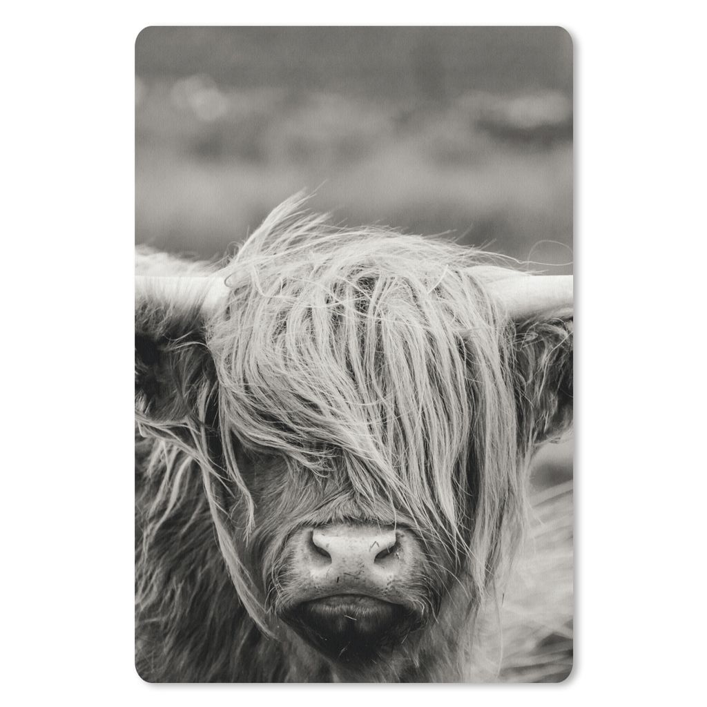 MuchoWow Mauspad Mousepad Schottischer Highlander - Kuh - Tiere - Schwarz-Weiß - Ländlich 18x27 cm - Mousepads - Maus Mat - Pad - Mausunterlage