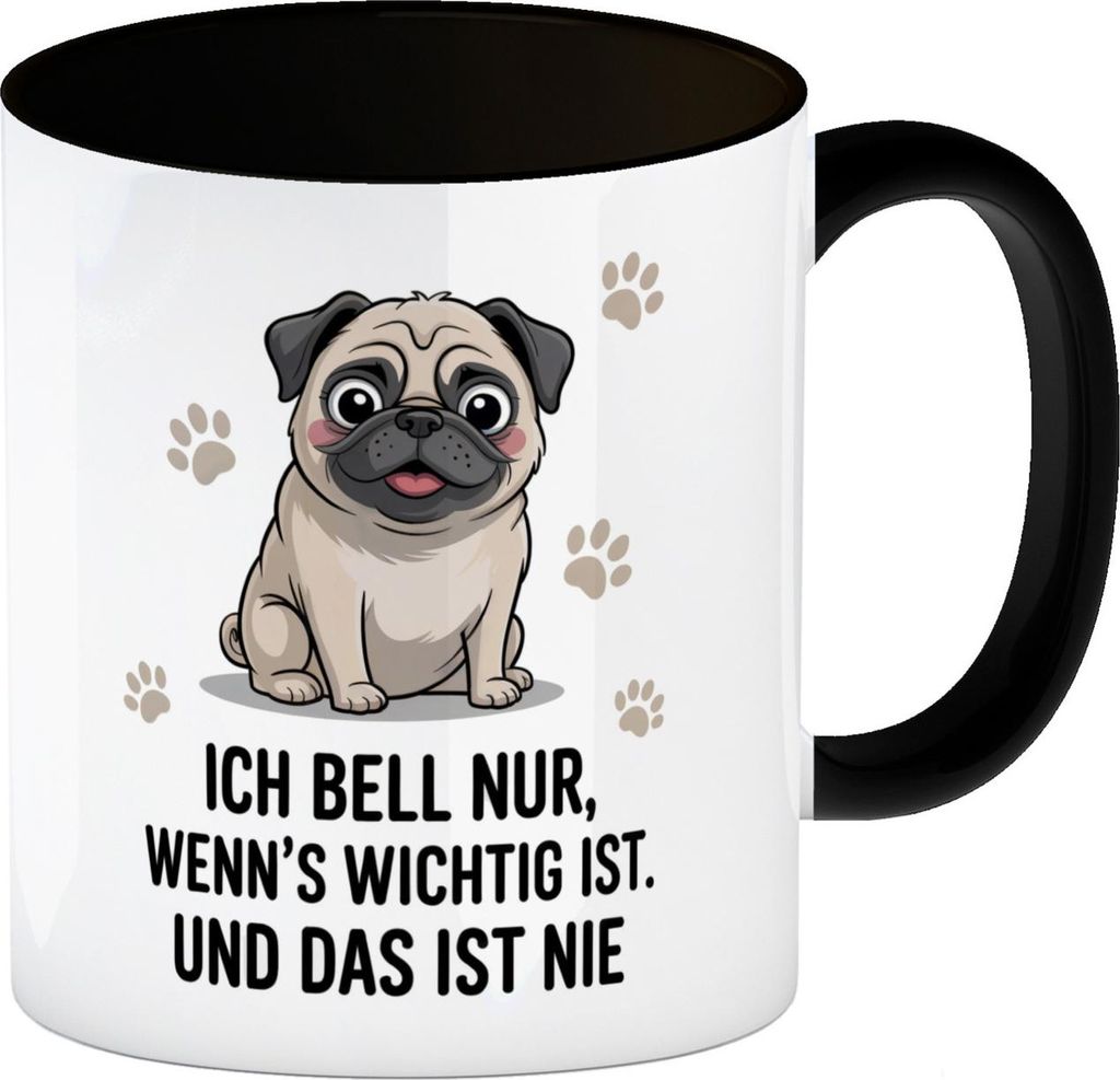 Ich bell nur Mops Kaffeebecher in schwarz Mops Cartoon