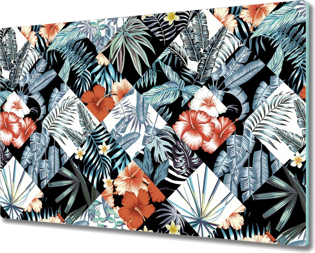 Glas-Herdabdeckplatte Glaskeramikkochfeld-Abdeckung Spritzschutz - 80x52 cm - Tropische Patchwork