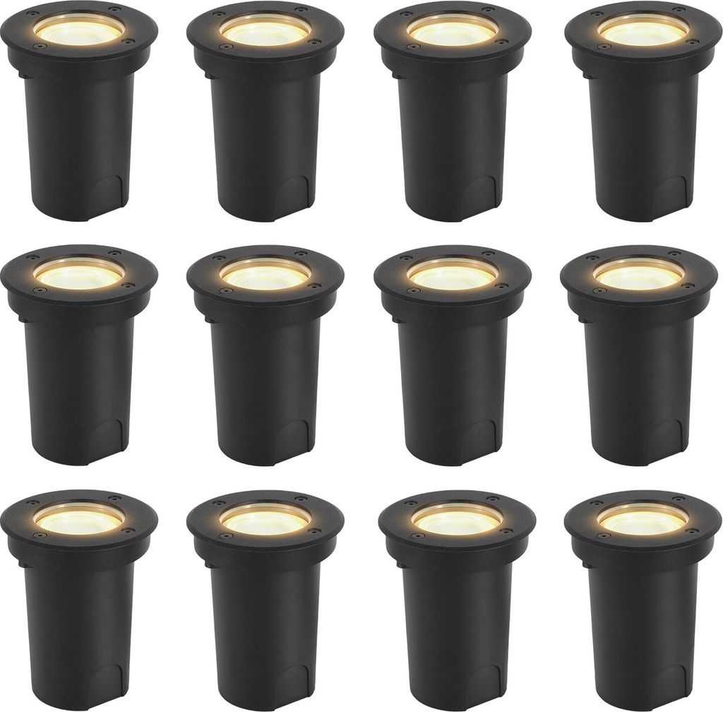 Peviasot 12x 3W Bodenleuchte Schwenkbar IP67 Außen LED Bodeneinbaustrahler Bodenstrahler Bodenlampe Warmweiß - Schwarz Gehäuse