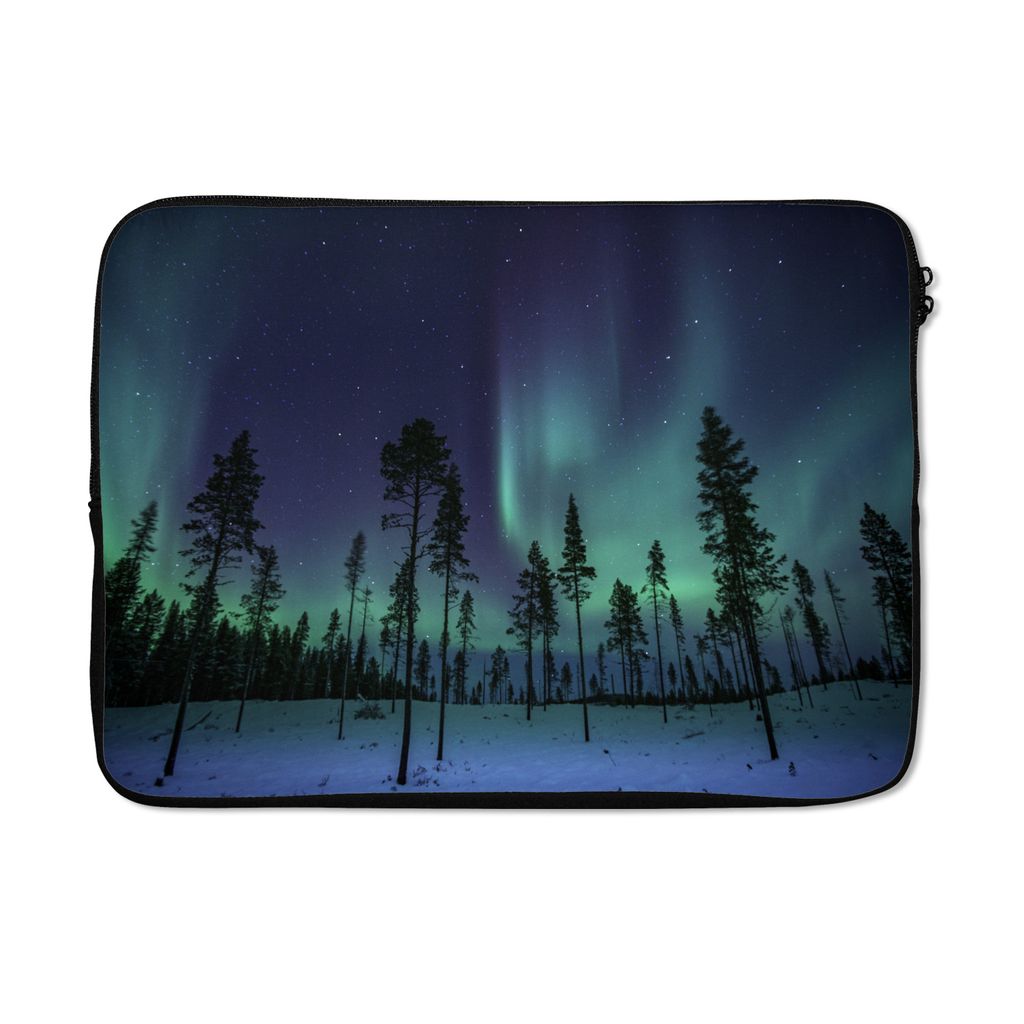 MuchoWow Laptop Hülle 14 ZollNordlicht über Kiefern Laptoptasche - Laptoptasche - Stoßsicher - Schutzhaube