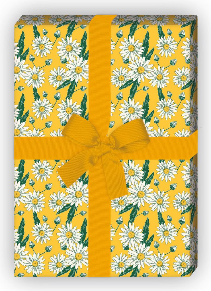 Vintage Blumen Geschenkpapier mit Margeriten Gänseblümchen, Produktbild 