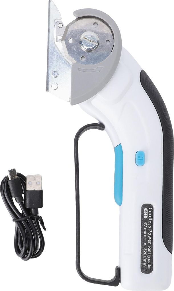 Kabellose elektrische Schere mit LED-Licht, handlicher, wiederaufladbarer Rotations-Kartonschneider für Stoffe, Teppiche, Schaumstoff und Leder