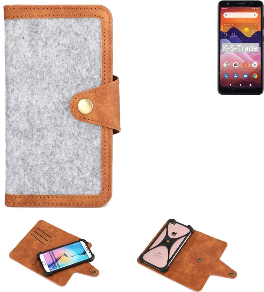 K-S-Trade Handyhülle kompatibel mit ZTE Avid 579 Schutzhülle Filz-Hülle Kunst-Leder hellgrau braun (1x)