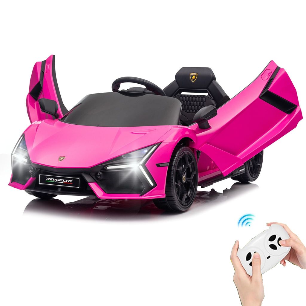 Lamborghini Revuelto, 12V Kinder-Elektroauto mit 2.4GHz Fernbedienung, drei Geschwindigkeitsstufen, Rosa
