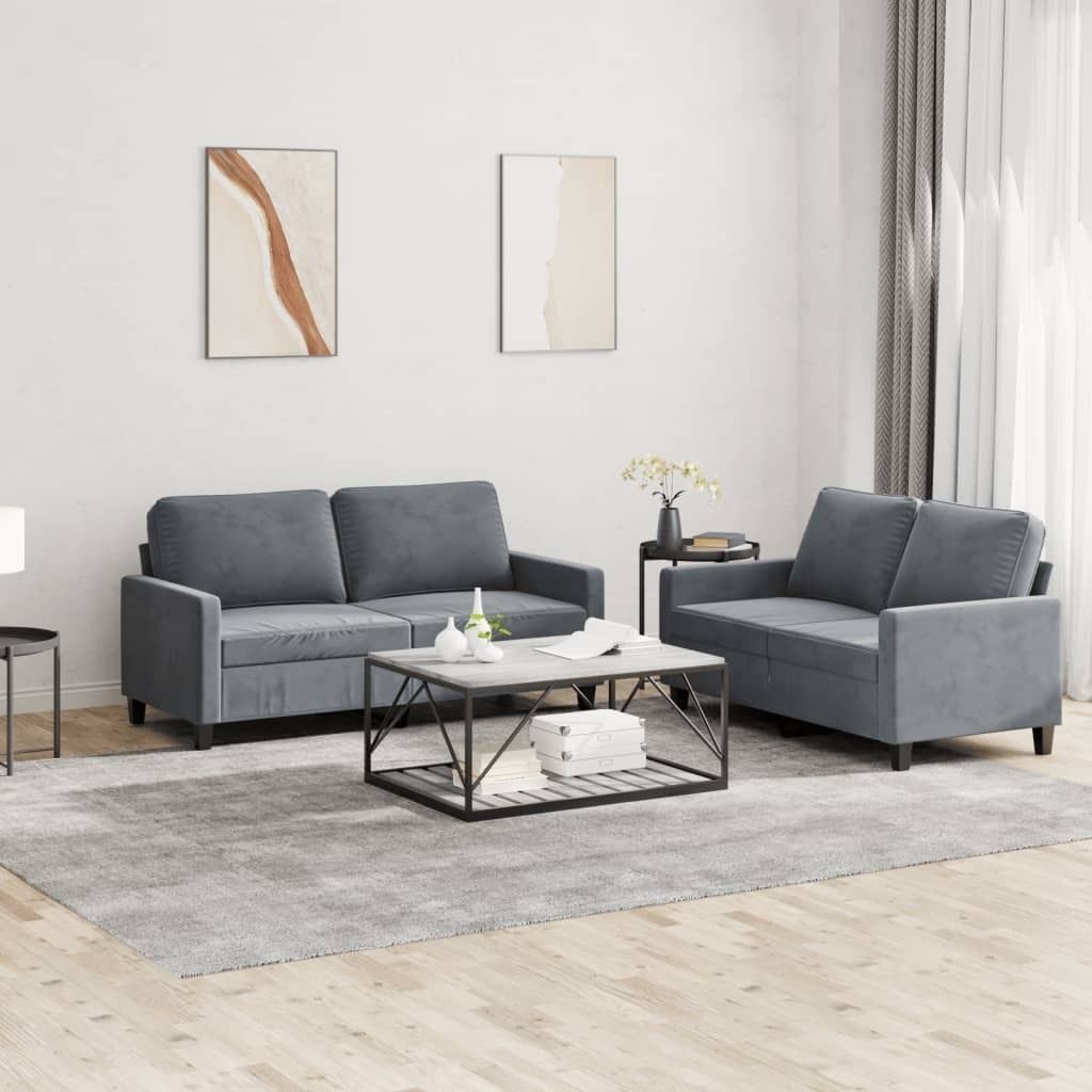 2-tlg. Sofagarnitur mit Kissen Dunkelgrau Samt , Produktbild 