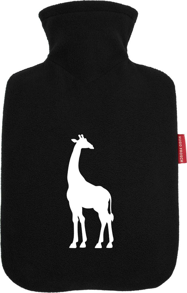 Huuraa Wärmflasche Giraffe Silhouette 1,8 Liter Black Classic Veloursbezug Bettflasche Geschenkidee
