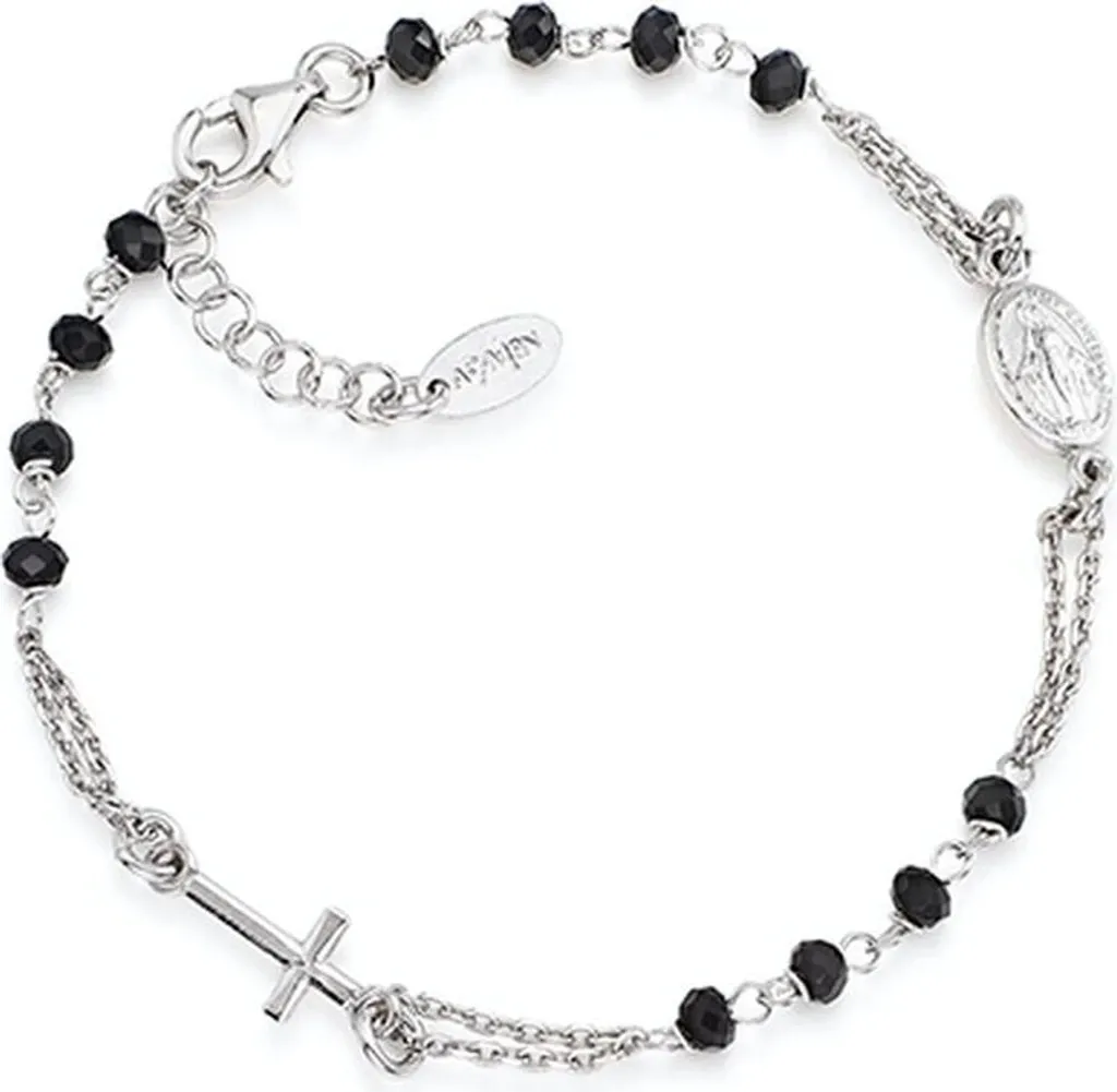Amen BROBN3 Bracciale Rosario Argento e Onice | Trend 2026