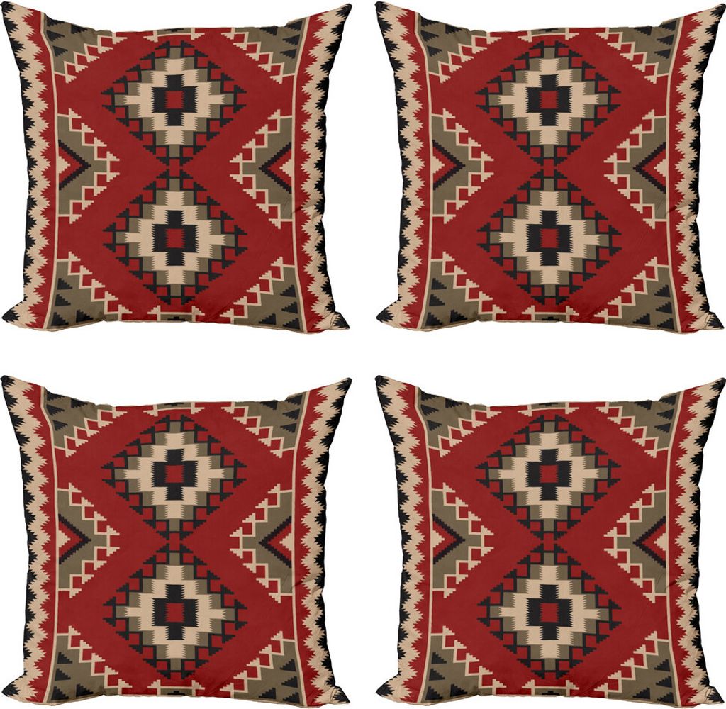 ABAKUHAUS afghanisch Kissenbezug Set (4 Stück), Afghan Stil Motive, Moderner Doppelseitiger Digitaldruck, 40 cm x 40 cm, Mehrfarbig