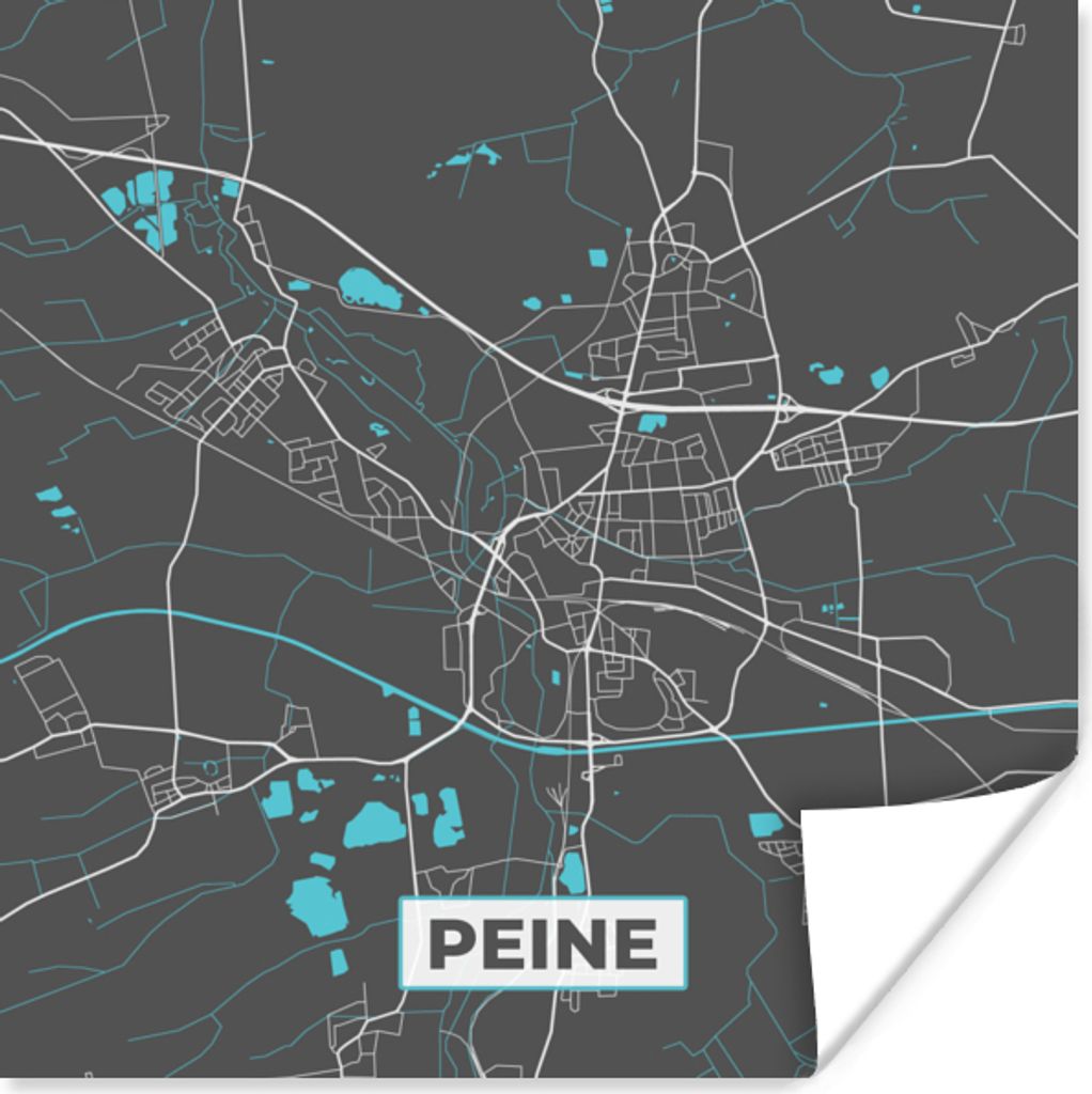 MuchoWow Poster Karte - Peine - Blau - Stadtplan - Deutschland 50x50 cm - Wohnzimmerdekoration