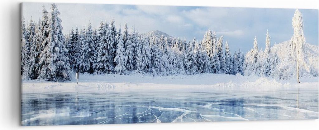 Bild auf Leinwand - Leinwandbild - Einteilig - Wald Eis See - 140x50cm - Wand Bild - Wanddeko - Wandbilder - Leinwanddruck - Bilder - Wanddekoratio...
