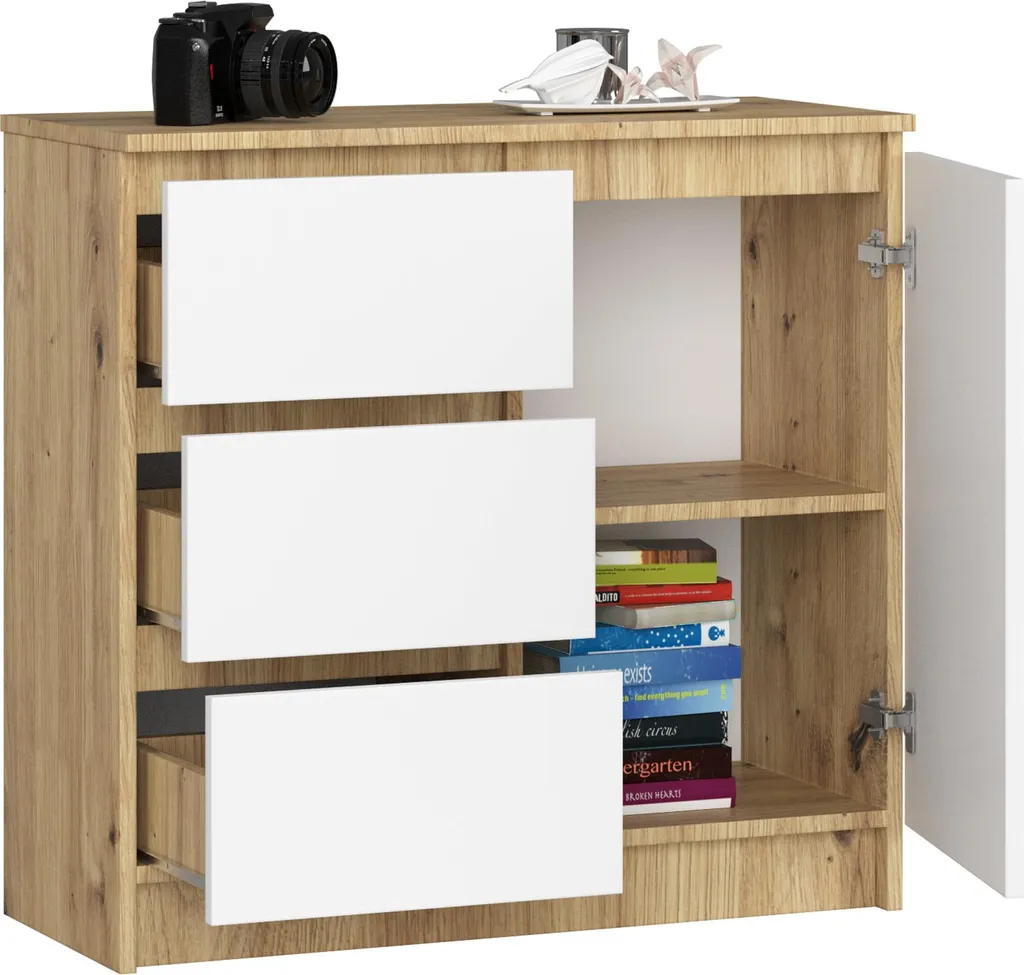 BDW Mobile Multiuso Rovere e Bianco | Cassettiera 3 Cassetti Armadio