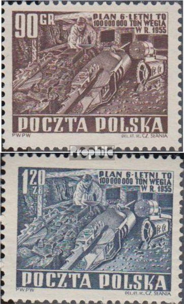 Briefmarken Polen 1951 Mi 715-716 postfrisch Sechsjahresplan Bergbau